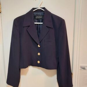 Linda Allard Ellen Tracy navy blue with gold blazer jacket, size 10